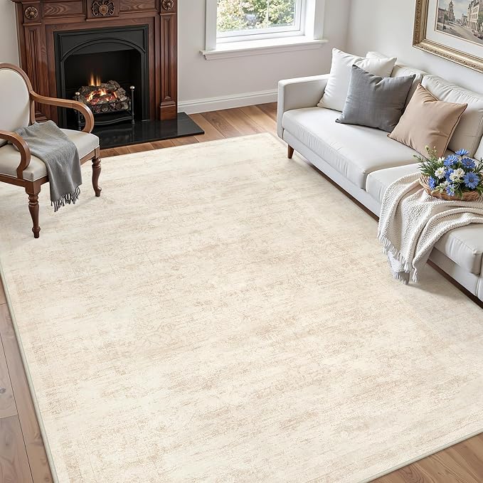 6x9 Area Rugs Living Room: Bedroom Washable Carpet Retro Beige | Large Vintage - Image 3