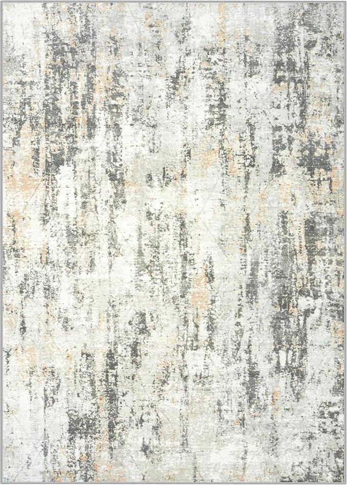 8x10 Area Rugs for Living Room: Washable Abstract Grey Brown Badroom Carpet | - Image 3