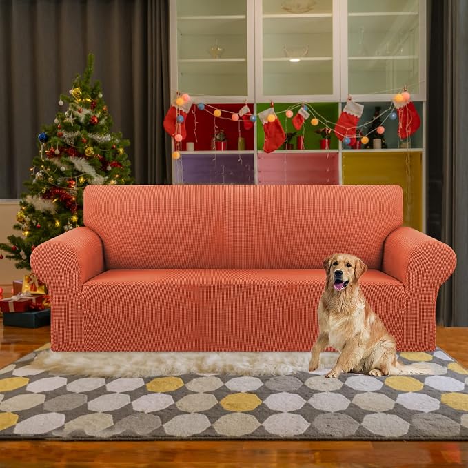 Stretch Couch Covers for Sofa, 3 Cushion Slipcover, Pureed Pumpkin | 1-Piece - Image 2