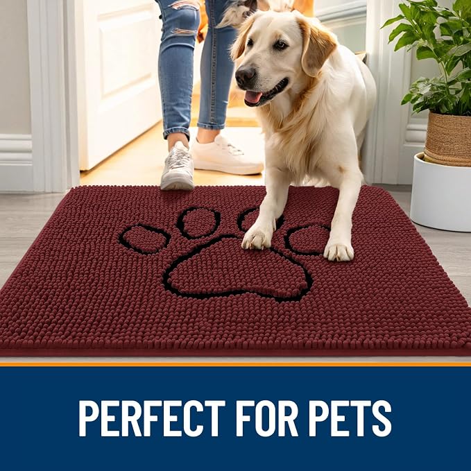 OLANLY Dog Door Mat for Muddy Paws 36x24, Paw Print Design Chenille Mud Mat | - Image 6