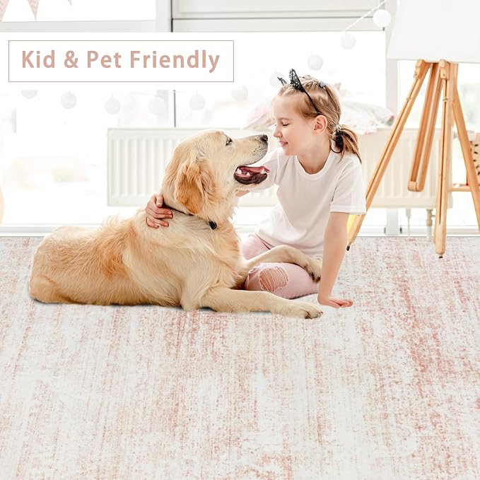 Pink Washable Rugs 6x9 Area Rugs - Image 6