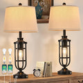 28" Table Lamps for Living Room Set of 2, Farmhouse Lamps for Night Stands with USB A+C, Bedside Lamps for Bedroom End Tables, Bulbs Included, Black