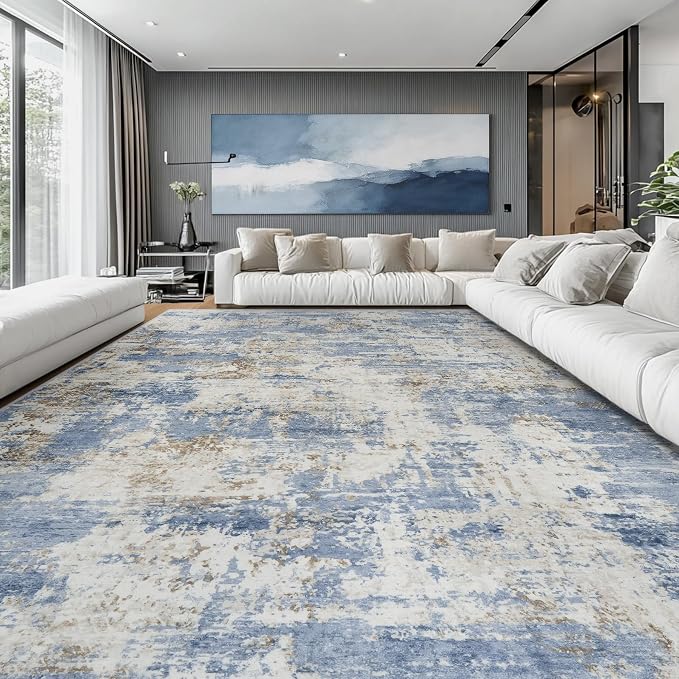 Aelenmu 10x14 Area Rugs for Living Room Dining Room Washable Blue | Soft Modern - Image 2