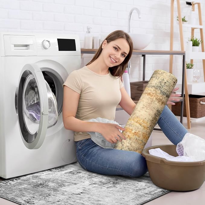 Area Rug 4x6 Beige Rug Washable Boho Rugs Non Slip Low Pile Abstract Small - Image 8