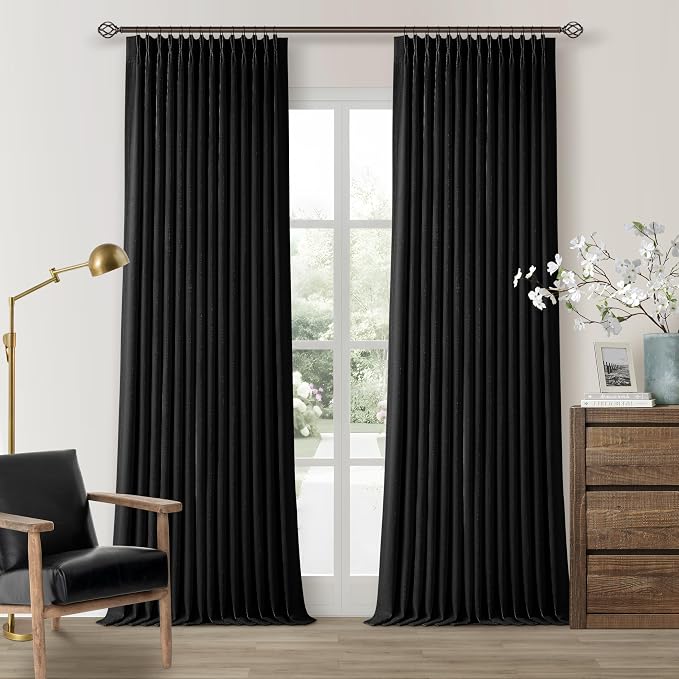 Black 100 Inch Pinch Pleated 100% Blackout Curtains by Twodrapes