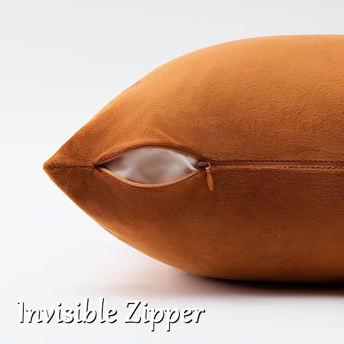 GIGIZAZA Burnt Orange Velvet Throw Pillow Covers 20x20 Pack of 2 | Decorative - Image 4