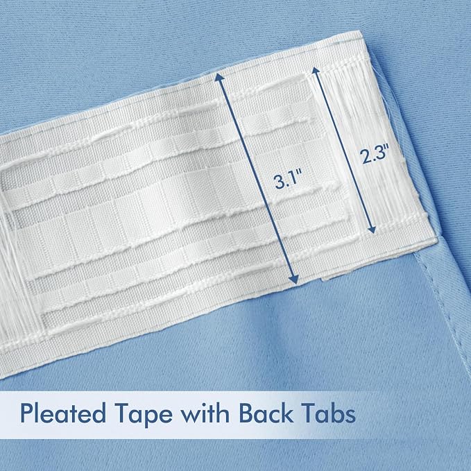 MIULEE Sky Blue Back Tab Blackout Curtains 52x90 Inch Long 2 Panels Set | Rod - Image 4