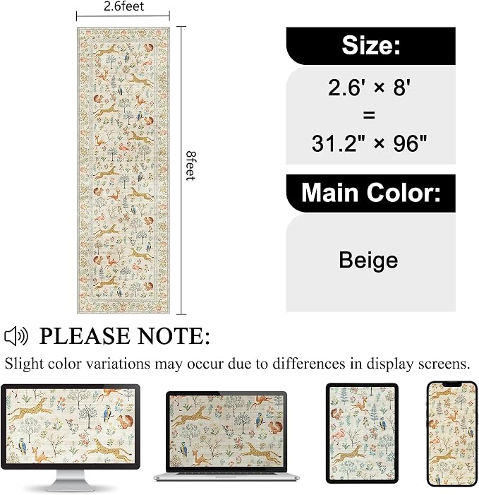 DUKINO 2.6x8 Rug for Hallway, Washable Kitchen Runner Rug Non Slip, Stain - Image 2