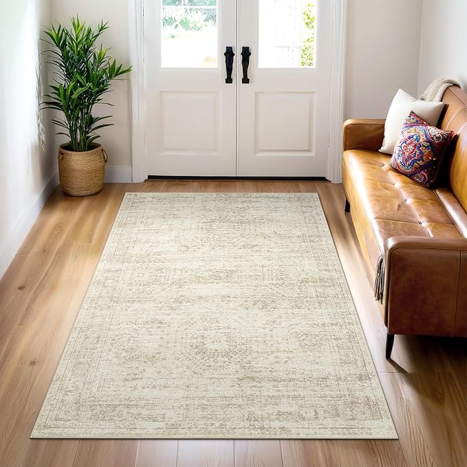 Soalmost 3x5 Rugs Non-Slip, Small Washable Kitchen Entryway Area Rug Beige | - Image 9
