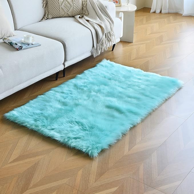 Turquoise Blue Faux Sheepskin Fur Rug 3x5 ft, Fluffy Carpet Rug | Shag Fuzzy - Image 6