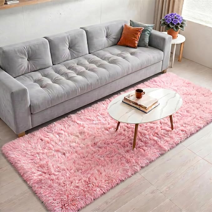 Pink Runner Rugs for Girls Bedroom, Plush Fluffy Hallway Rug 2x6 Ft | Kawaii - Image 3