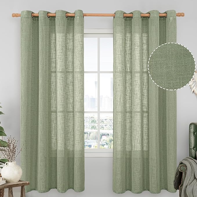 Linen Blended Curtains 72 inch for Bedroom, Linen Textured Light Filtering by LAMIT