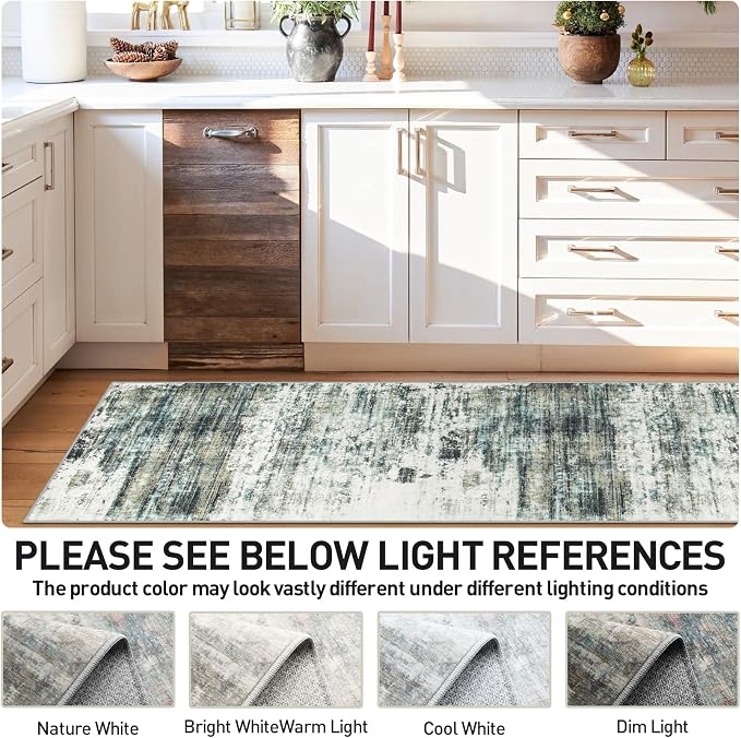 2'6''x8' Runner Rugs Washable Rug:Modern Abstract Hallway Teal Green Carpet | - Image 5