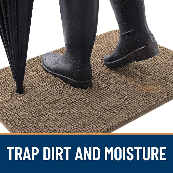 OLANLY Dog Door Mat for Muddy Paws 24x16, Super Absorbent Chenille Mud Mat | Tan - Image 2