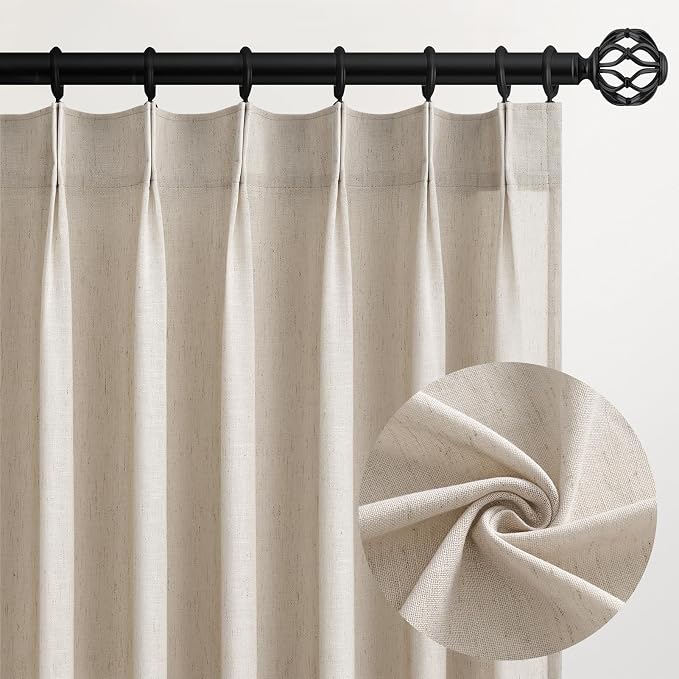 Pinch Pleated Linen Curtains 108 Inches long by Topfinel