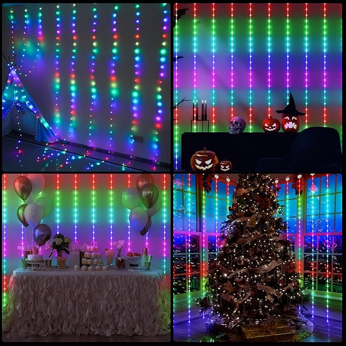 KPORE Smart Fairy Curtain Lights - 300 LED Color-Changing String for Indoor/Outdoor Decor - Christmas, Weddings, Parties & Room Backdrop
