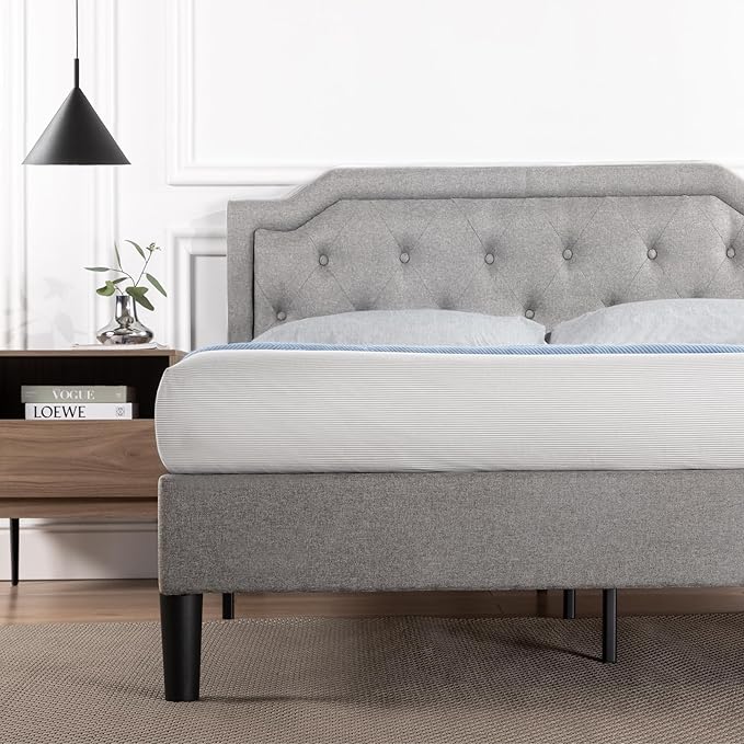ZINUS Kellen Upholstered Scalloped Platform Bed Frame, Mattress Foundation, Wood Slat Support, No Box Spring Needed, Eco Friendly WonderBox (TM), Easy Assembly, Dark Grey, Queen