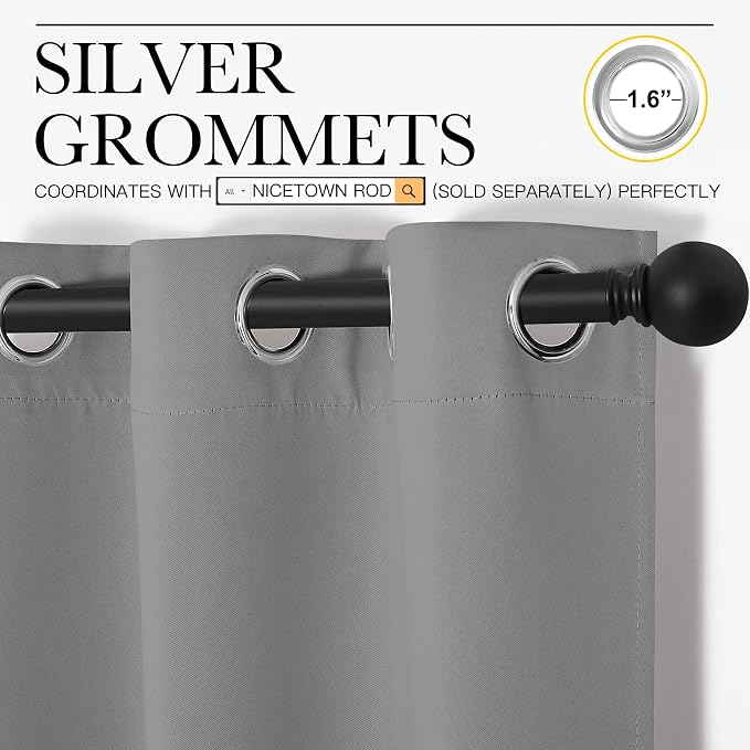 NICETOWN Silver Grey Thermal Insulated Grommet Blackout Curtains, Kids Window - Image 3