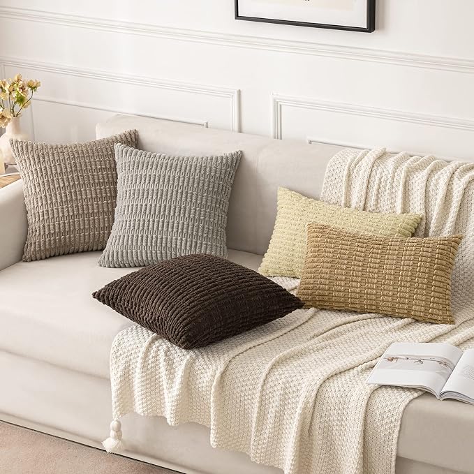 MIULEE Corduroy Decorative Throw Pillow Covers 20x20 Beige Pack of 2 | Soft - Image 2