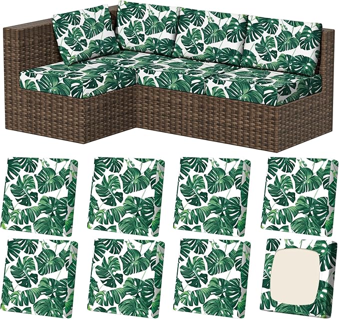8Pcs Outdoor Cushion Covers, Stretch Patio Furniture Couch Chair Slipcovers | by VORSHAPE