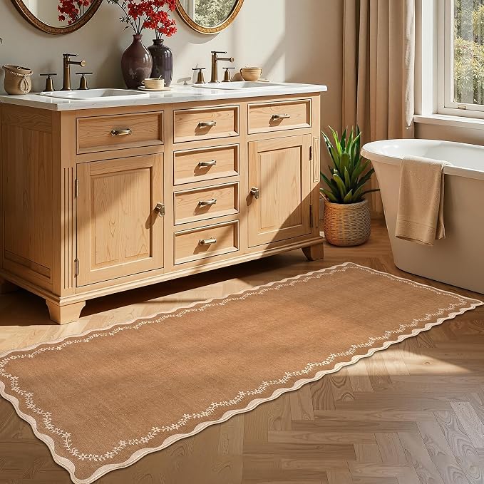 GarveeHome 2.5x8 Scalloped Washable Runner Rug Non Slip Hallway Kitchen Rug | - Image 3