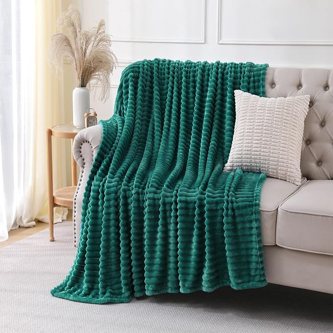 Teal Throw Blanket for Couch Sofa 60x80 inches Striped Design | Fleece Blankets - Image 3