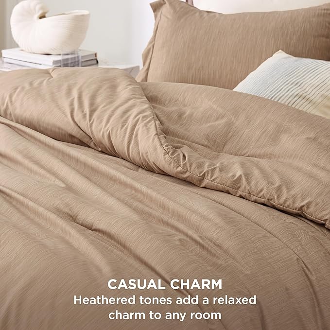 Bedsure King Size Comforter Set - Light Taupe Soft Bedding for All Seasons, Cationic Dyed Bed Set, 3 Pieces, 1 King Size Comforter (104"x90") and 2 Pillow Shams (20"x36"+2")