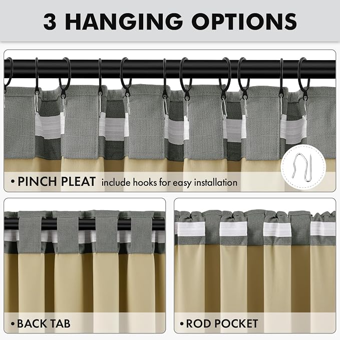 MIULEE 100% Blackout Linen Curtains 42 x 90 Inch Dark Grey 2 Panels | Thermal - Image 5