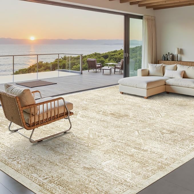 Soalmost Washable Area Rug 9x12 Large Soft Living Room Rugs Beige/Ivory | by Soalmost