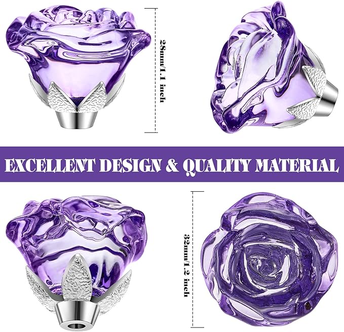 Youyole 10 Pcs Dresser Crystal Knobs 30mm Glass Pull for Cabinets and Drawers Knobs for Dresser Drawers and Kitchen(Rose Flower Style)