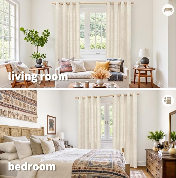 YoungsTex Linen Curtains 84 Inches Long Light Filtering, Semi Sheer Drapes | - Image 2