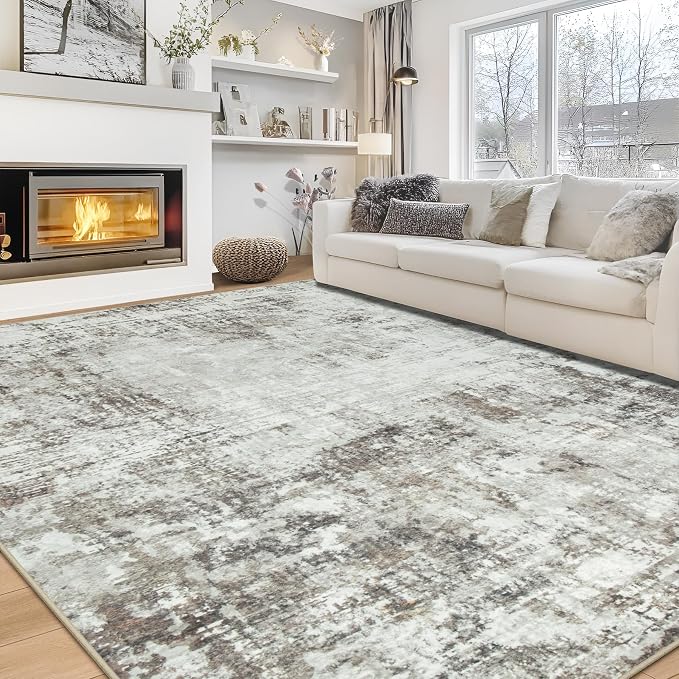 9x12 Area Rugs for Living Room Bedroom Dining Room Washable Brown Grey | Soft by Aelenmu