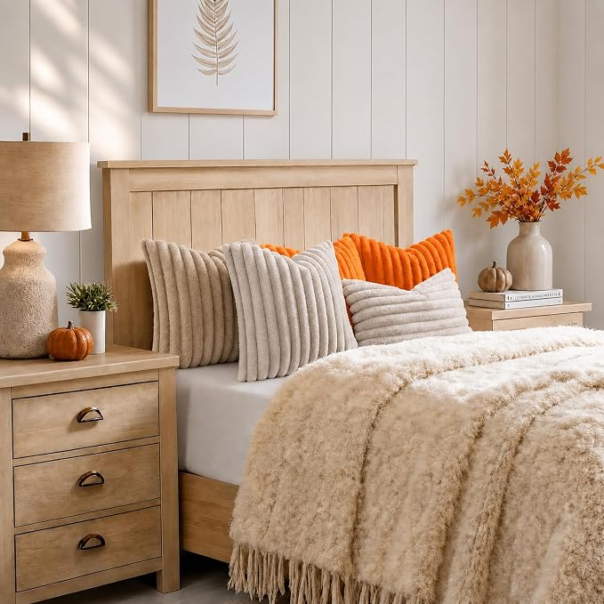 decorUhome Fall Faux Fur Throw Pillow Covers 24x24 Set of 2 Orange | Decorative - Image 8