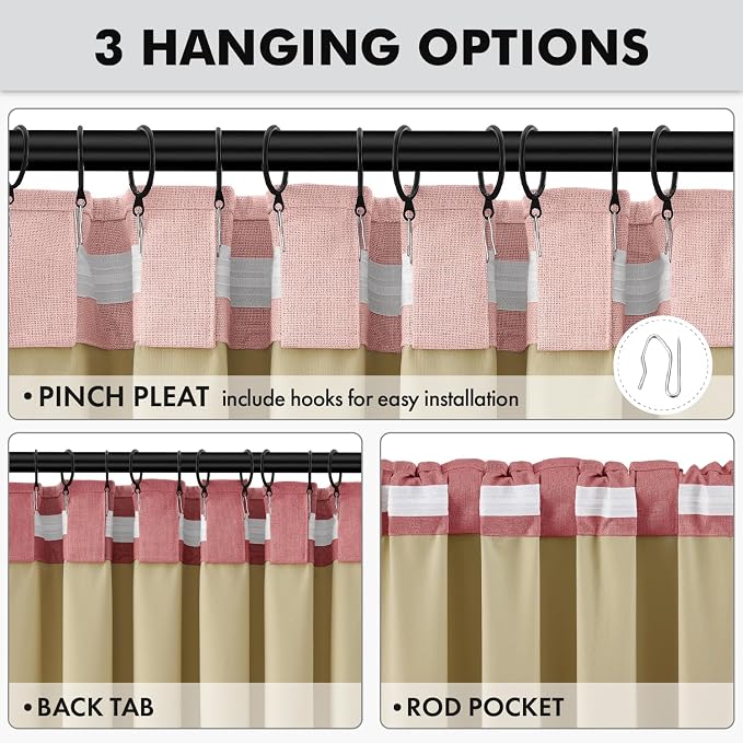 MIULEE 100% Blackout Linen Curtains 42 x 96 Inch Blush Pink 2 Panels | Thermal - Image 5