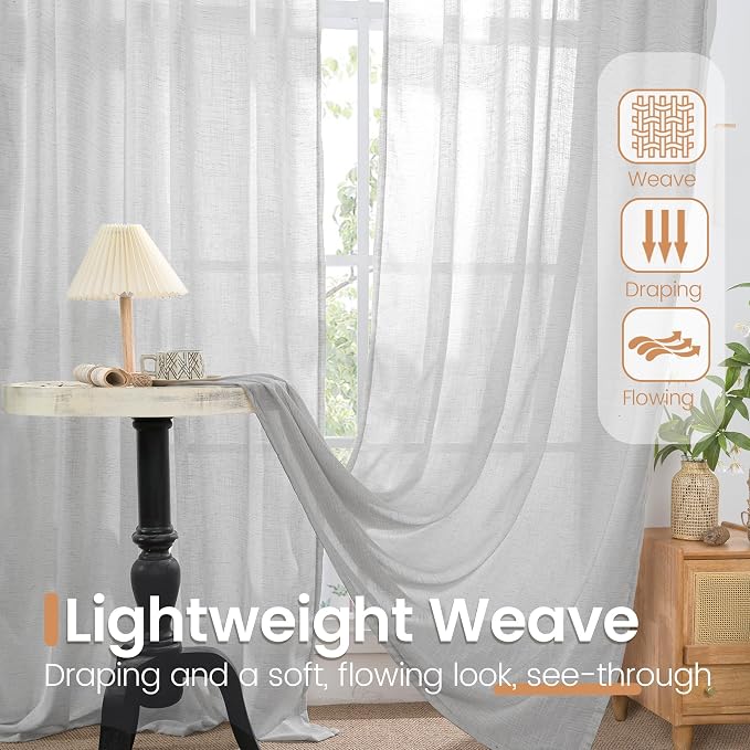 BGment Light Grey Linen Curtains 40 Inch Length - Image 5
