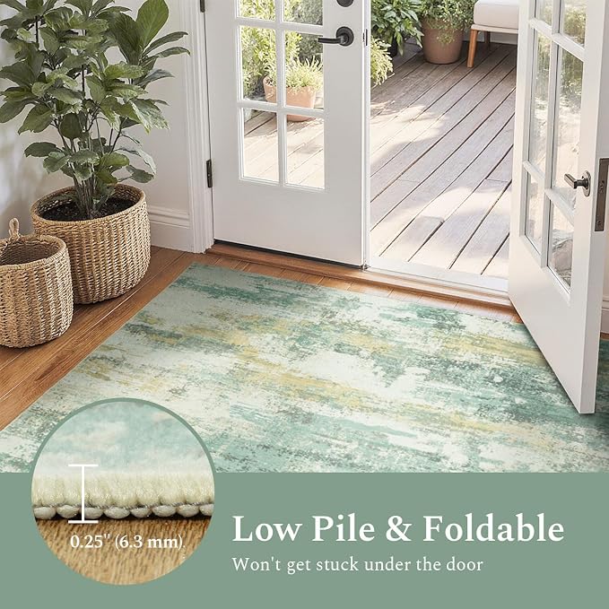 Rugflix 5x7 Area Rugs for Living Room, Washable Light Green Large Rug | Machine - Image 5