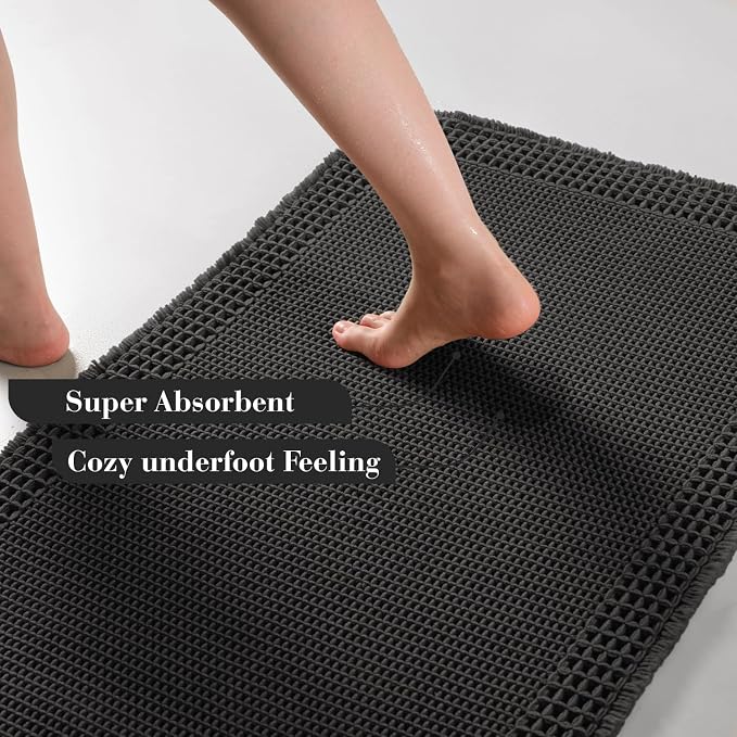 RESARE Waffle Bath Mat for Bathroom, Non Slip Bathroom Rugs 20"x32" Black | - Image 3