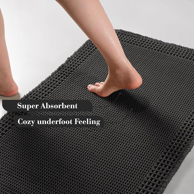 RESARE Waffle Bath Mat for Bathroom, Non Slip Bathroom Rugs 18"x30" Black | - Image 3