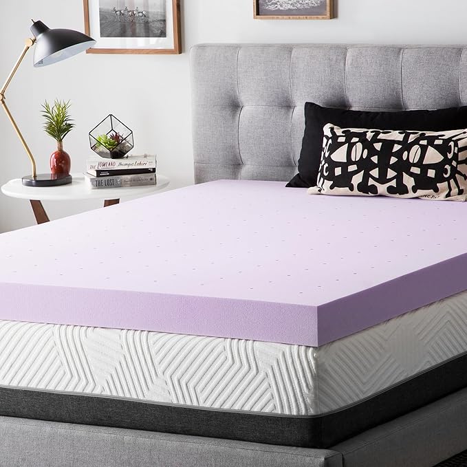 LUCID 4 Inch Lavender Infused Memory Foam Mattress Topper, California King Size – Ventilated Design – Pressure Relieving Bed Topper - Mattress Pad – CertiPur Certified