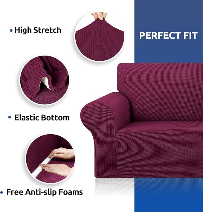 Stretch Couch Covers for Sofa, 3 Cushion Couch Slipcover, Wine | 1-Piece - Image 7