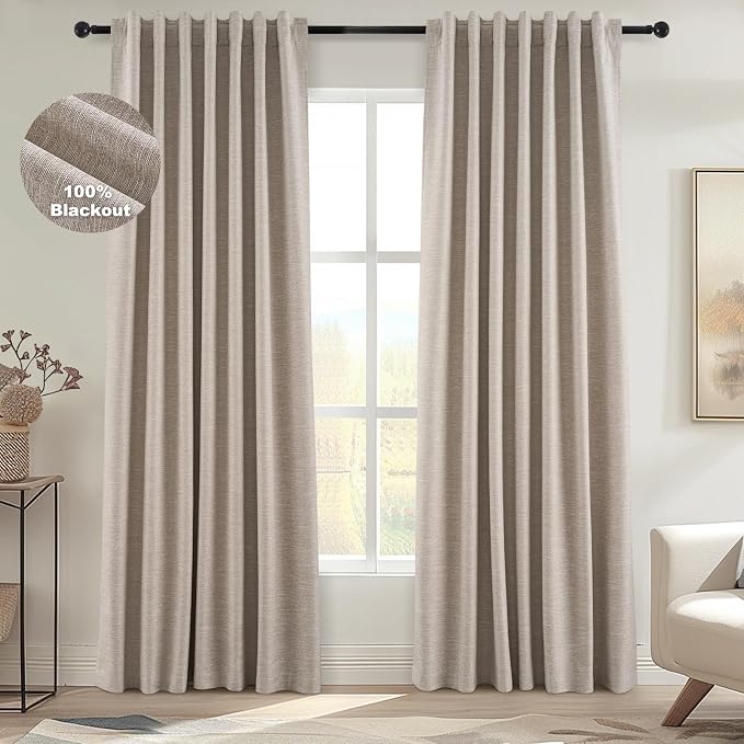 Topfinel Boho Farmhouse Black Out Linen Curtains 84 Inch Length 2 Panels Set by Topfinel