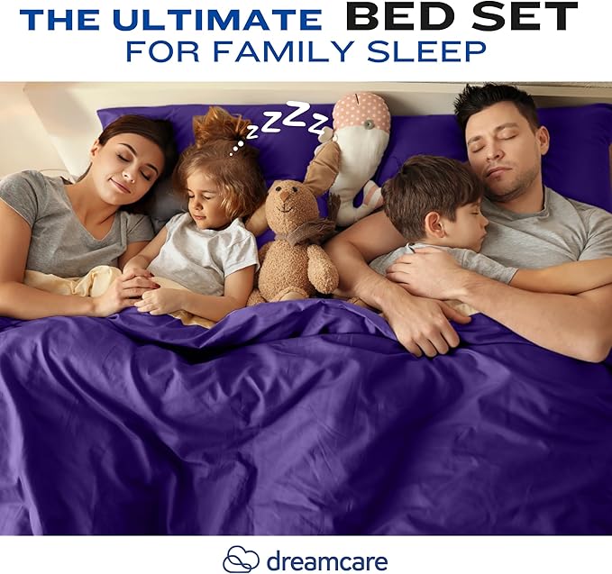 DREAMCARE Queen Size Sheets - Cooling Bed Sheets - 4pcs Set - up to 15" Deep Pocket Queen Sheet Set - Sheets Queen Size Bed - Soft & Long Lasting 100% Fine Brushed Polyester with Side Pocket -Purple