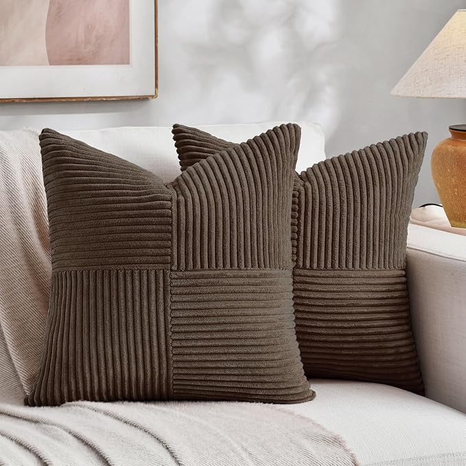 Fancy Homi 2 Packs Dark Brown Decorative Throw Pillow Covers 12x12 Inch by Fancy+Homi