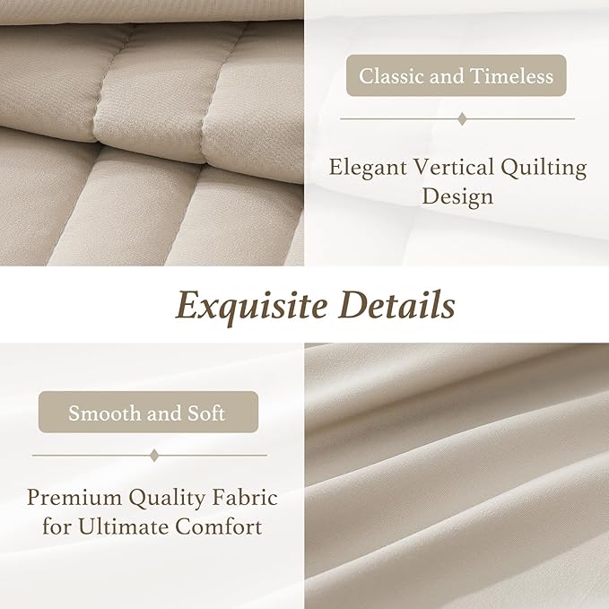 Monbix Full Size Comforter Set - 7 Pieces Beige Bed in a Bag Full Size Bedding Sets with Comforters, All Seasons Comforter with Sheets,Pillowcases & Shams