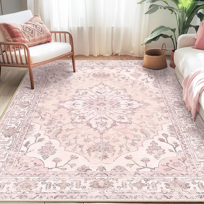 RELEANY Washable Area Rug, Water Repellent, Pet Friendly, Vintage Floral Boho - Image 3