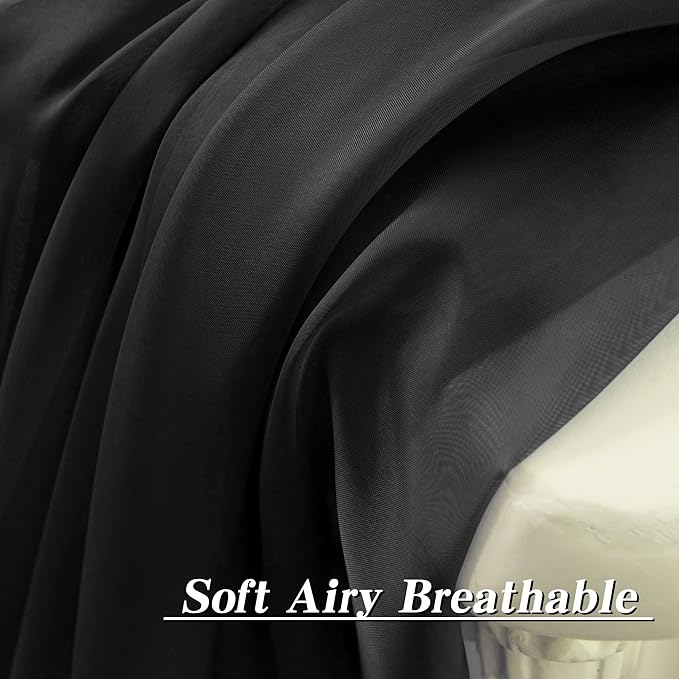 HUTO Black Sheer Curtains 96 Inches Long for Living Room Rod Pocket Voile Window Drapes for Bedroom,2 Panels
