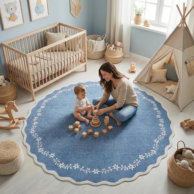 GarveeHome Round Area Rug 5ft Scalloped Washable Circle Rug - Image 3