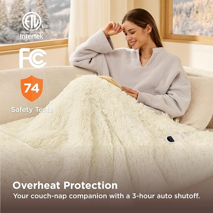 Bedsure Faux Fur Heated Blanket Throw Blanket, Fast Heating Fluffy Electric - Image 5