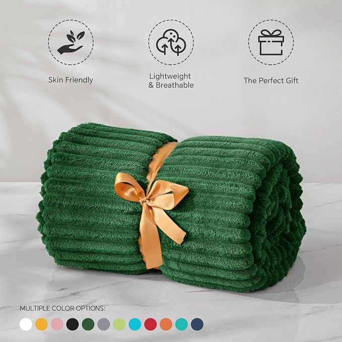 BEDELITE 3D Ribbed Dark Green Fleece Throw Blanket - Image 3