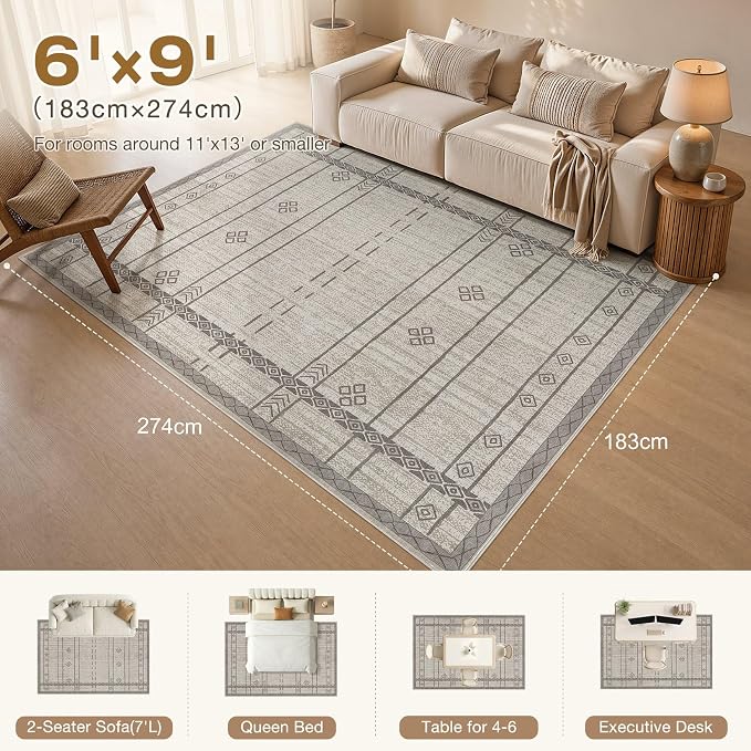 cotiled 6x9 Area Rugs for Living Room: Boho Washable Rug for Dining Room | - Image 2